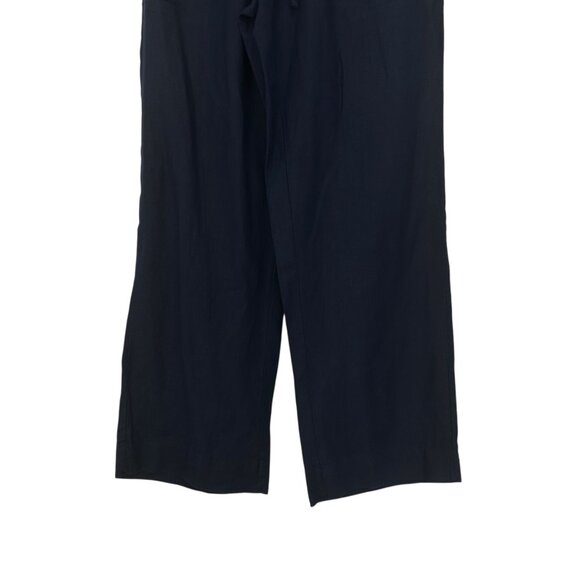 Crown & Ivy Women Pull On 100% Linen Navy Blue Wide-Leg Pants Size M Woven Knit - Picture 15 of 15